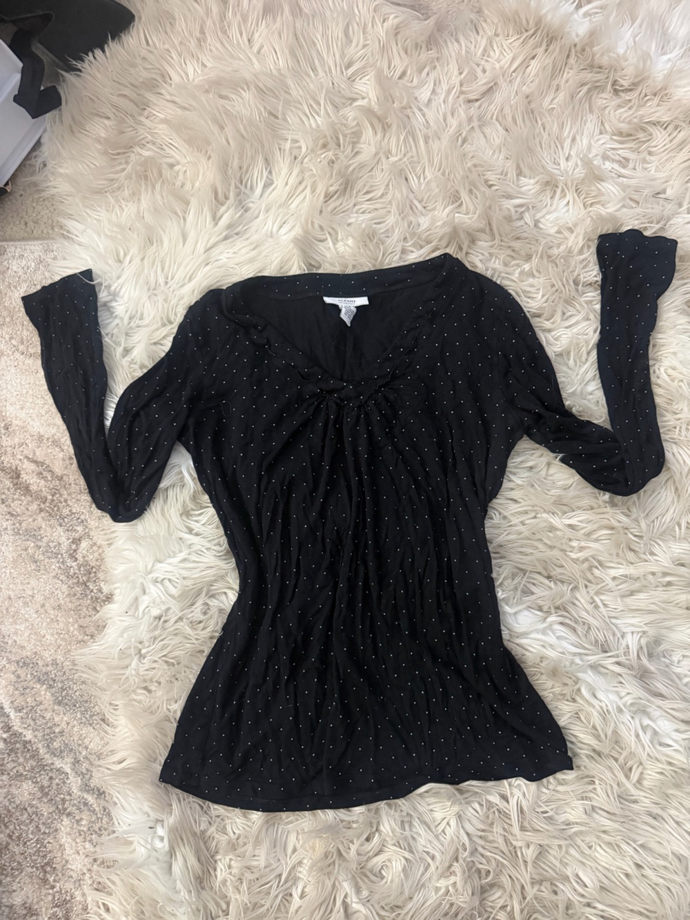 Alfani Black Long Sleeve Bling Dot Top